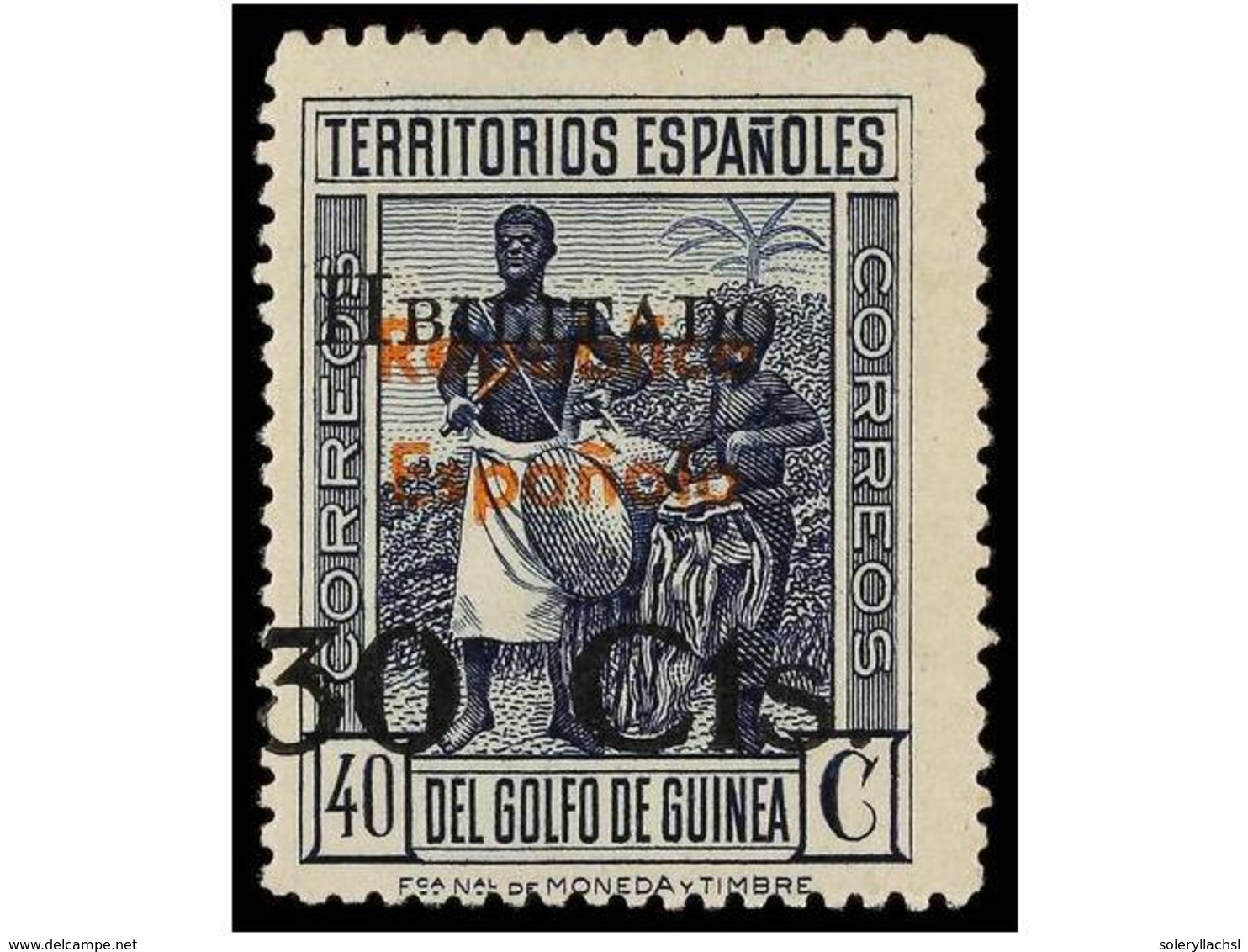 1071 * COLONIAS ESPAÑOLAS: GUINEA. Ed.252hzb. <B>30 Cts. S. 40 Cts.</B> Azul. 'Habilitado' Sin La Primera <B>'A'</B>. (S - Autres & Non Classés