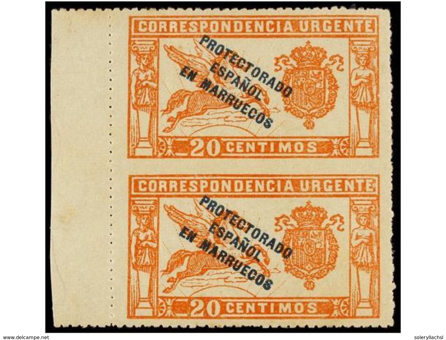 1142 * MARRUECOS. Ed.56spv. <B>20 Cts.</B> Rojo. Pareja Vertical <B>SIN DENTAR EN MEDIO</B>. MUY RARA, Solo Existe Una H - Autres & Non Classés