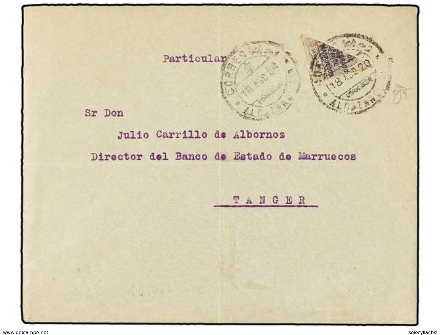 1143 COLONIAS ESPAÑOLAS: MARRUECOS. 1920. ALCAZARQUIVIR A TANGER. Sello De <B>TELEGRÁFOS</B> De <B>30 Cts.</B> Lila (Ed. - Other & Unclassified