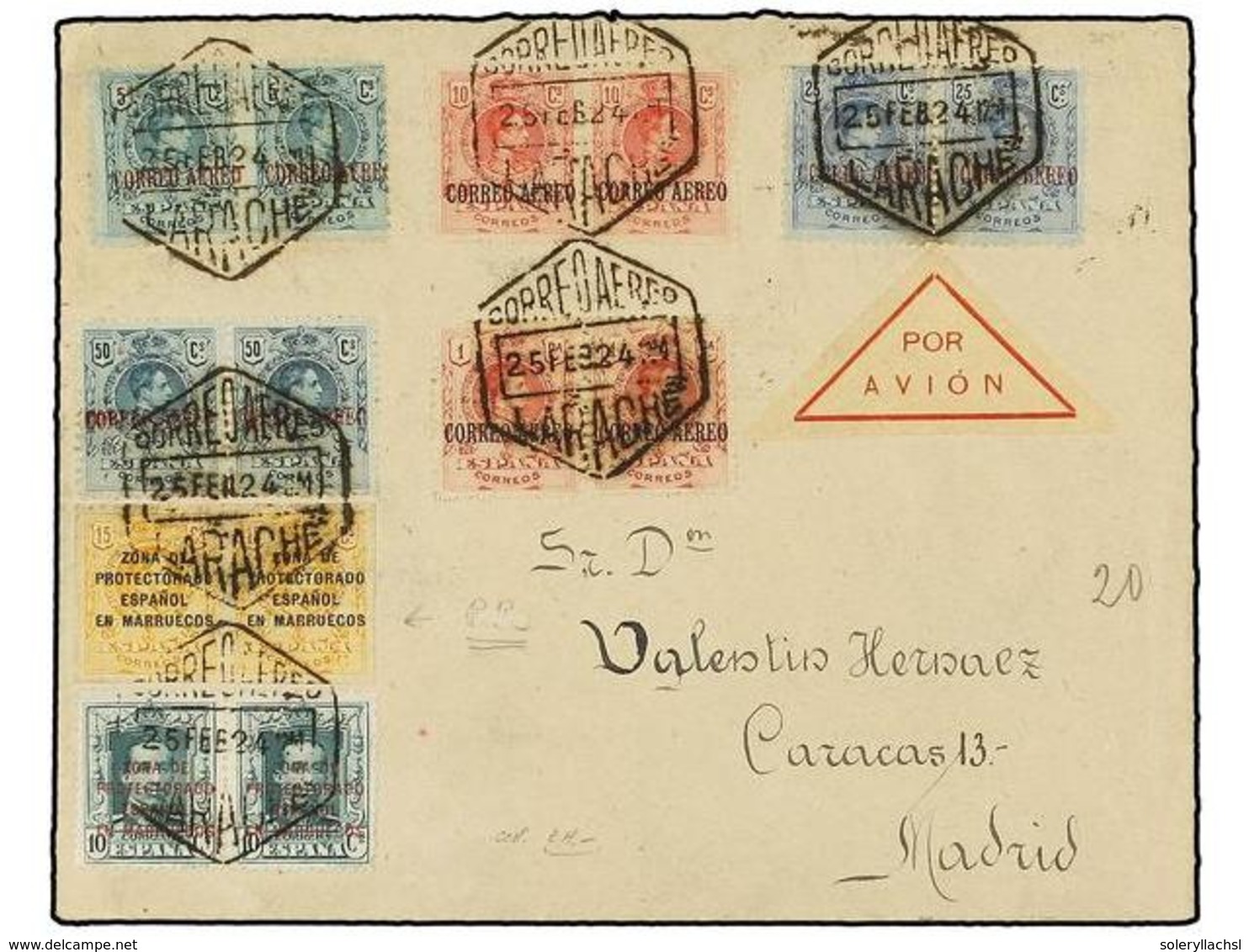 1146 MARRUECOS. Ed.61s (2), 83 (2). 1924. LARACHE A MADRID. Serie De Correo Aéreo De España En Parejas Más Sellos De <B> - Altri & Non Classificati