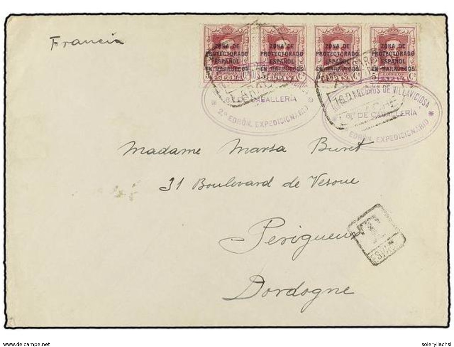 1158 MARRUECOS. Ed.82 (4). 1924. LARACHE A FRANCIA. <B>5 Cts.</B> Lila (4), Carta Certificada, Marca Ovalada <B>RGTO. DE - Autres & Non Classés