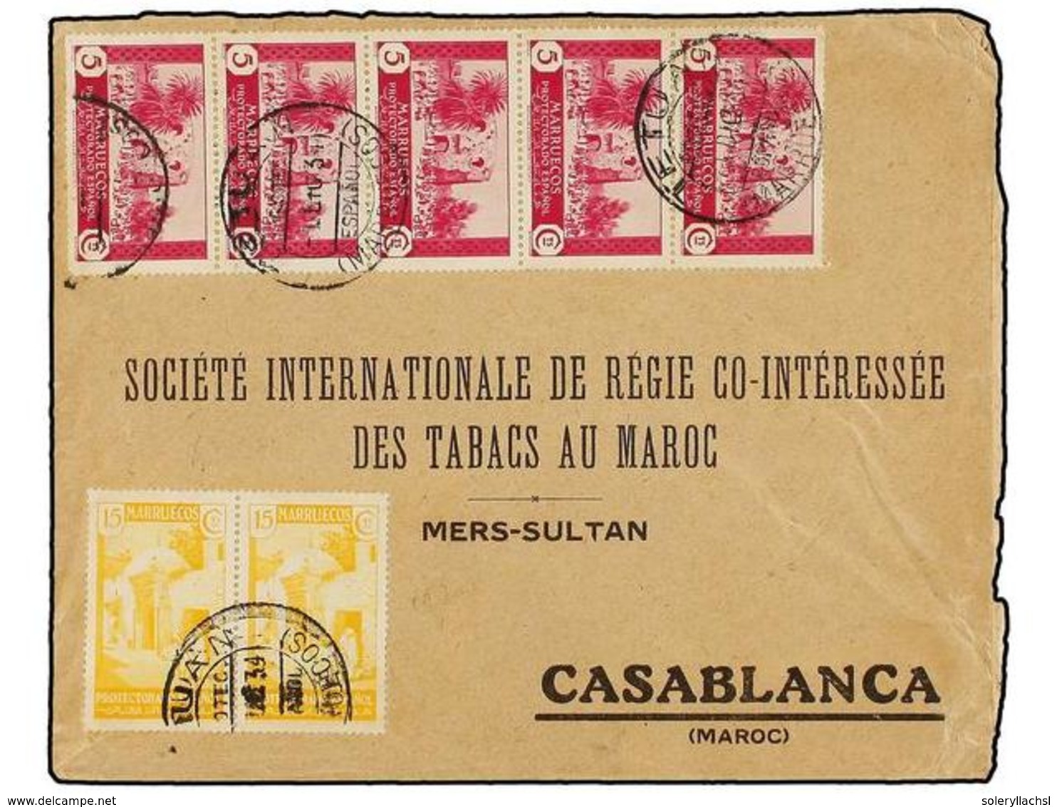 1178 MARRUECOS. Ed.135 (5), 137 (2). 1934. TETUAN A CASABLANCA.<B> 5 Cts.</B> Lila (5) Y <B>15 Cts.</B> (2) Amarillo. - Autres & Non Classés