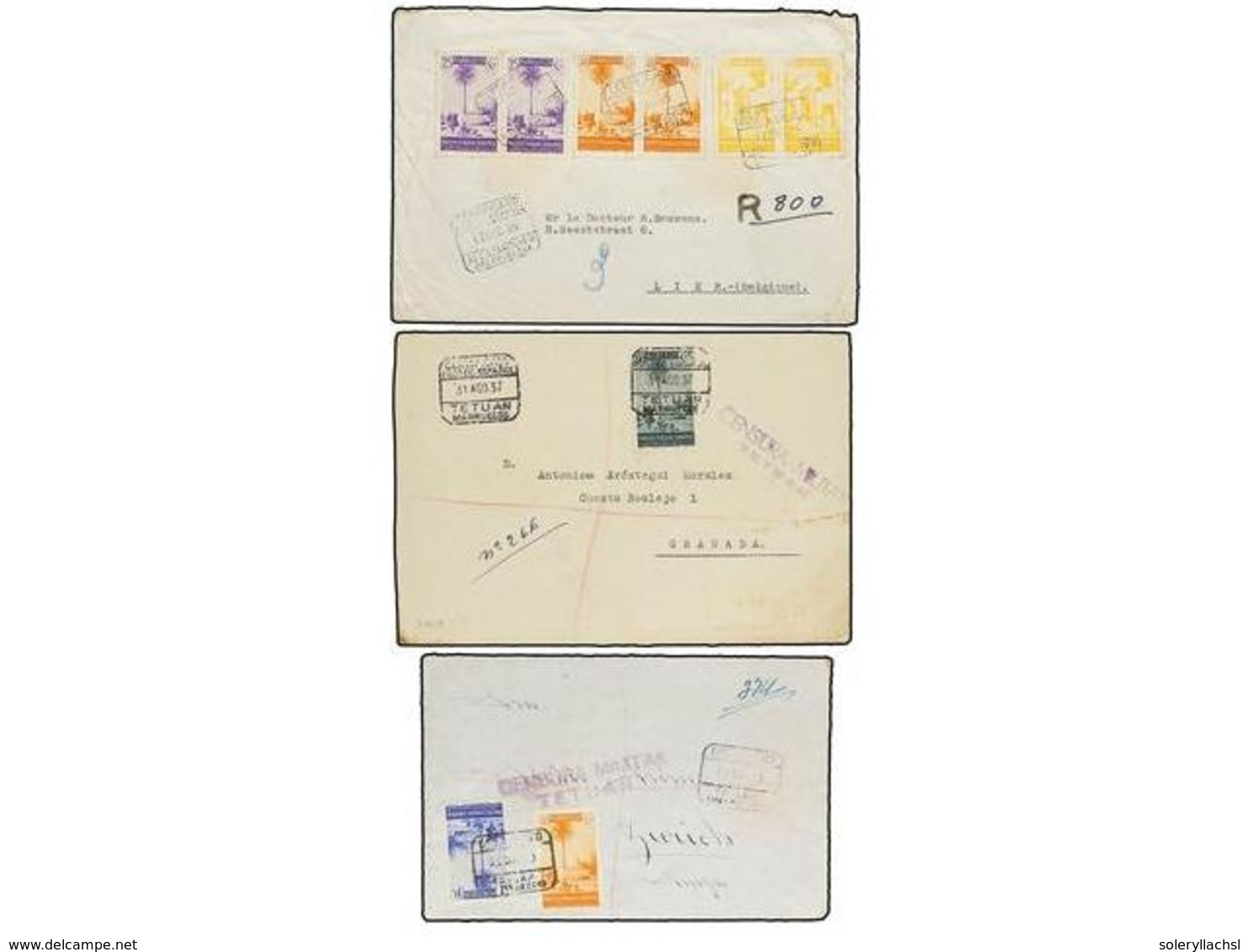 1179 COLONIAS ESPAÑOLAS: MARRUECOS. 1935-40. TRES Cartas Circuladas Por Correo Certificado, Varios Franqueos. - Autres & Non Classés