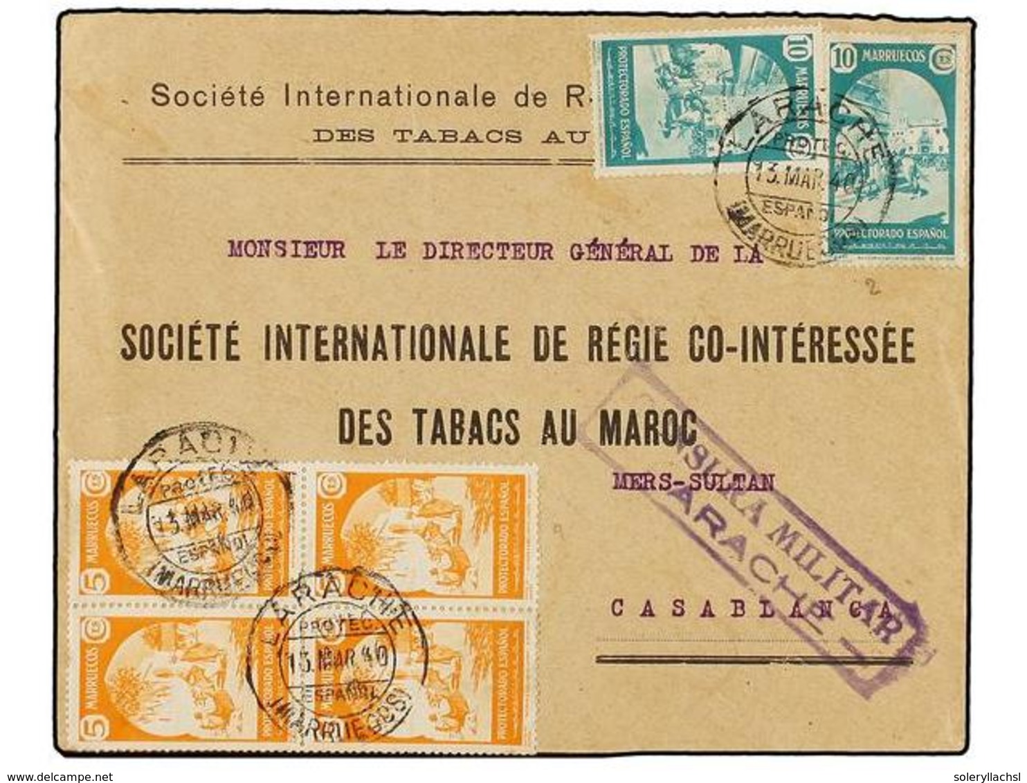 1194 MARRUECOS. Ed.196 (4), 197 (2). 1940. LARACHE A CASABLANCA. <B>5 Cts.</B> Naranja (4) Y <B>10 Cts.</B> Verde (2). - Autres & Non Classés