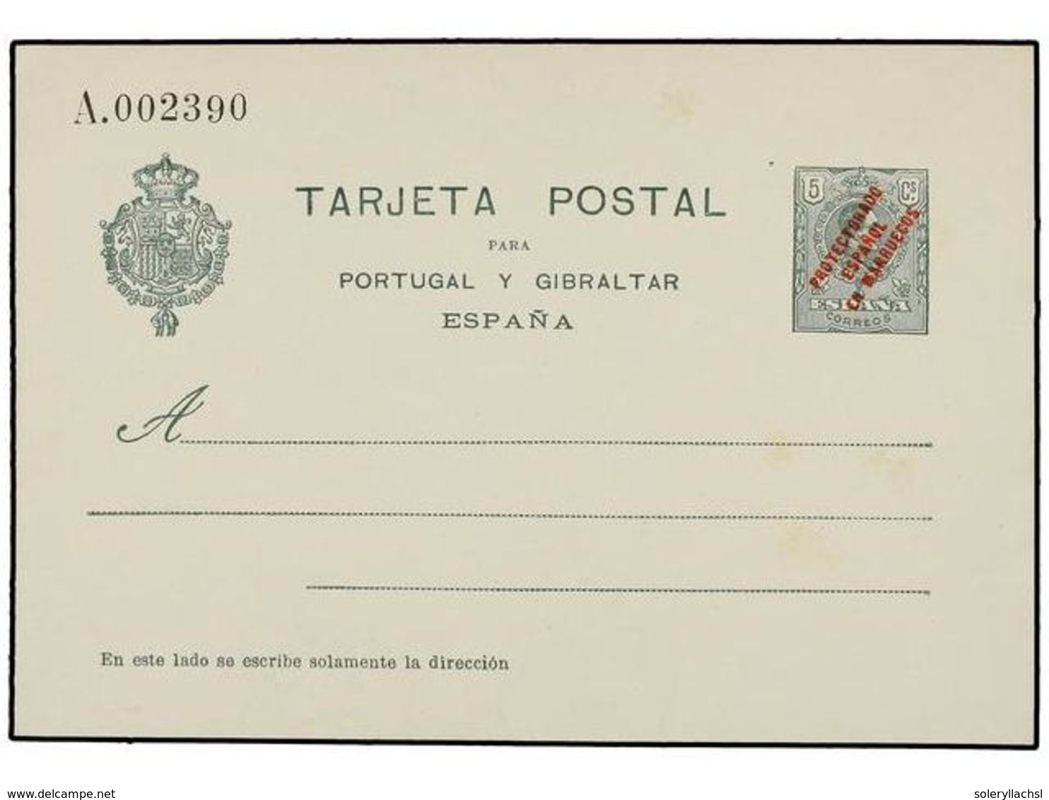 1213 COLONIAS ESPAÑOLAS: MARRUECOS. Entero Postal De <B>5 Cts.</B> Verde (Ed. 10). Cat. 162€. - Autres & Non Classés