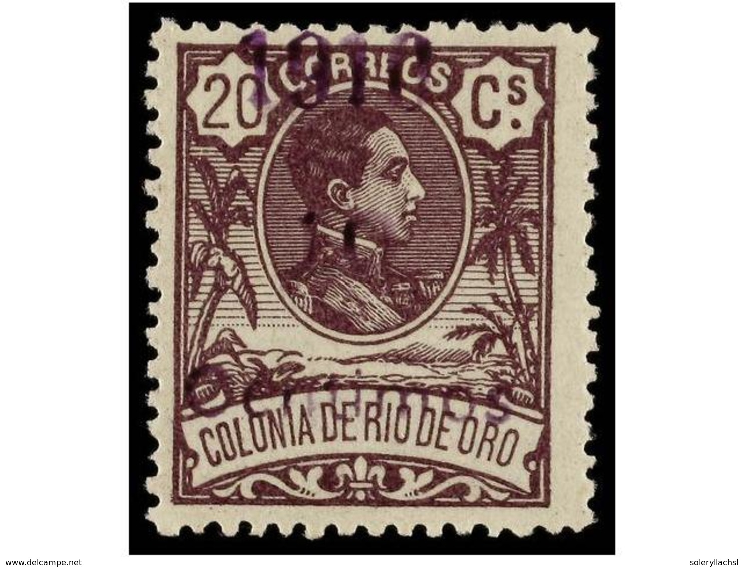 1226 * COLONIAS ESPAÑOLAS: RIO DE ORO. <B>NO EMITIDO. PROVISIONAL DE 1910. 10 Cents. S. 20 Cts.</B> Lila, Habilitación E - Autres & Non Classés