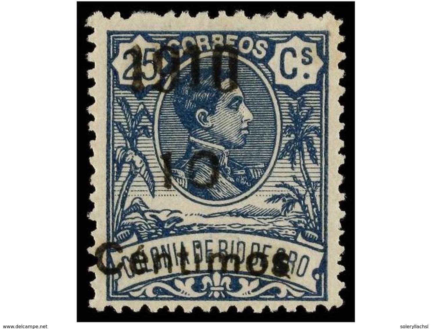 1227 * COLONIAS ESPAÑOLAS: RIO DE ORO. <B>NO EMITIDO. PROVISIONAL DE 1910. 10 Cents. S. 25 Cts.</B> Azul, Habilitación E - Autres & Non Classés