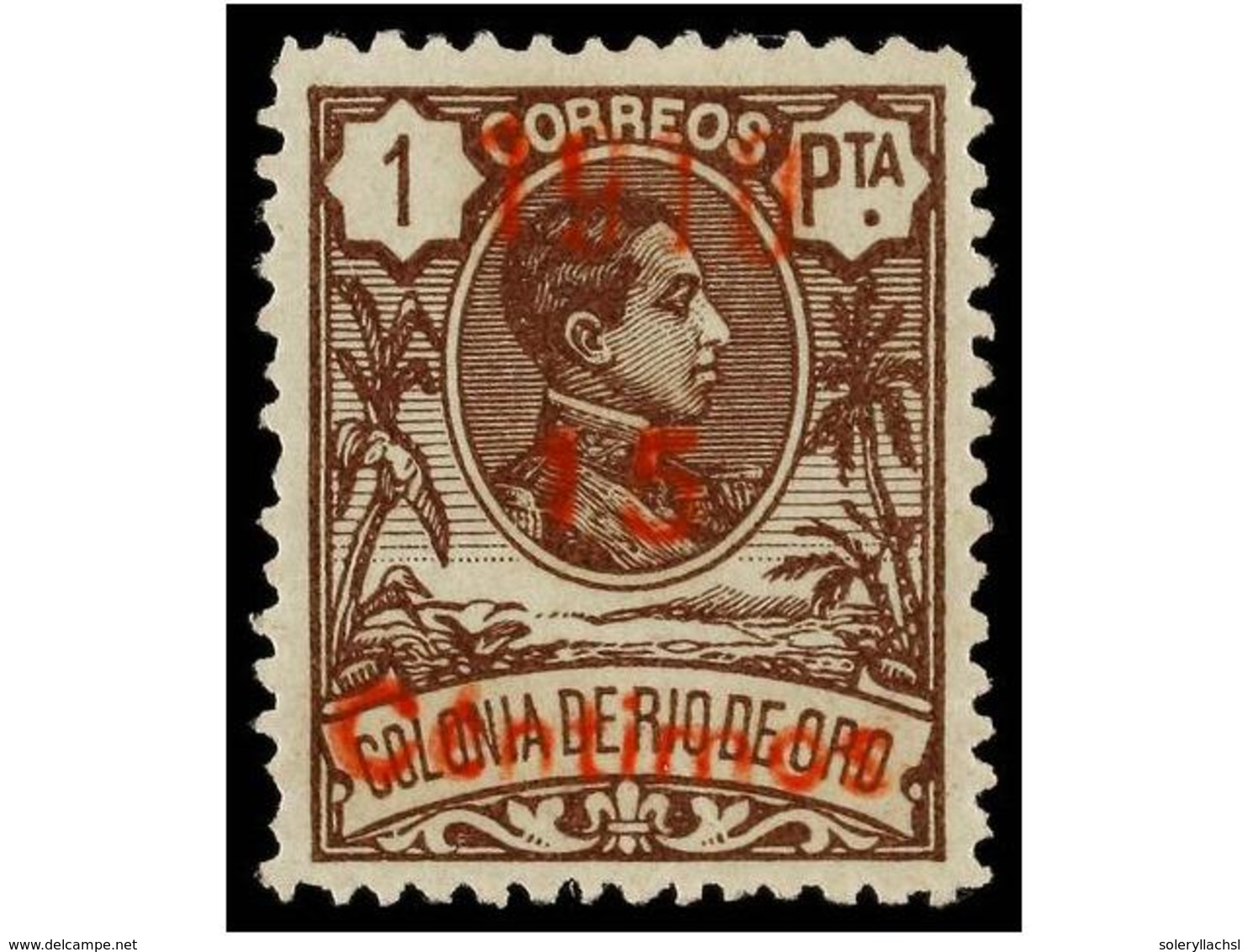 1235 * COLONIAS ESPAÑOLAS: RIO DE ORO. <B>NO EMITIDO. PROVISIONAL DE 1910. 15 Cents. S. 1 Pta.</B> Castaño, Habilitación - Autres & Non Classés