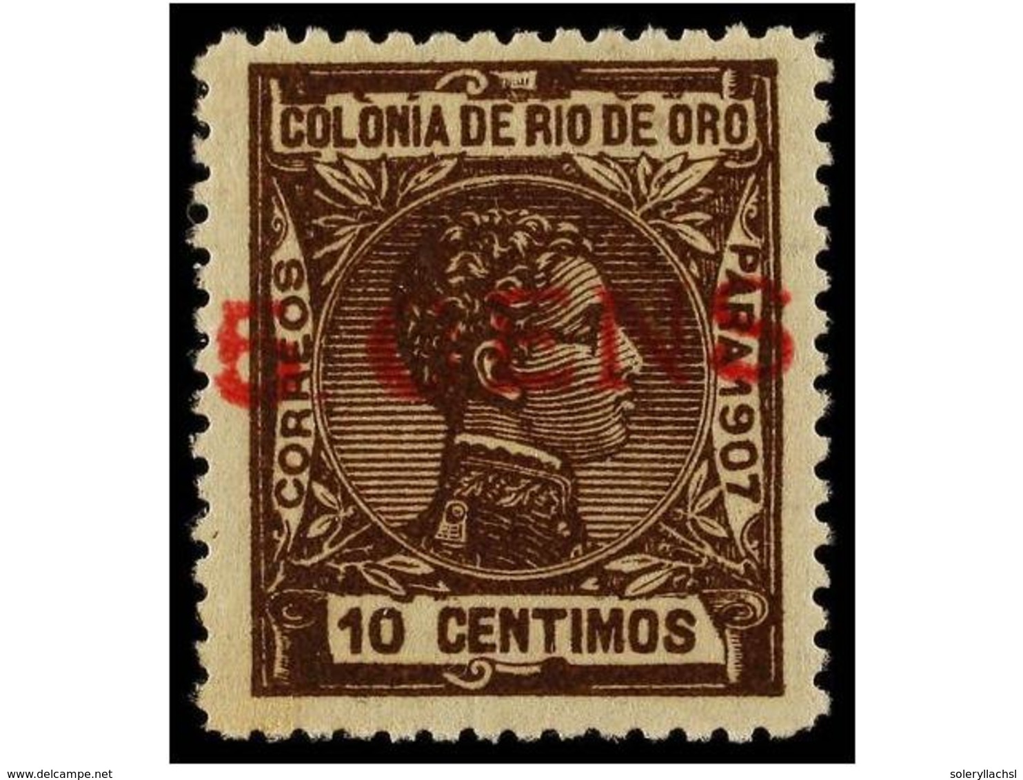 1239 ** COLONIAS ESPAÑOLAS: RIO DE ORO. Ed.37A. <B>5 Cens. S. 10 Cts.</B> Castaño<B> VALOR COMPLEMENTARIO.</B> Leves Man - Autres & Non Classés