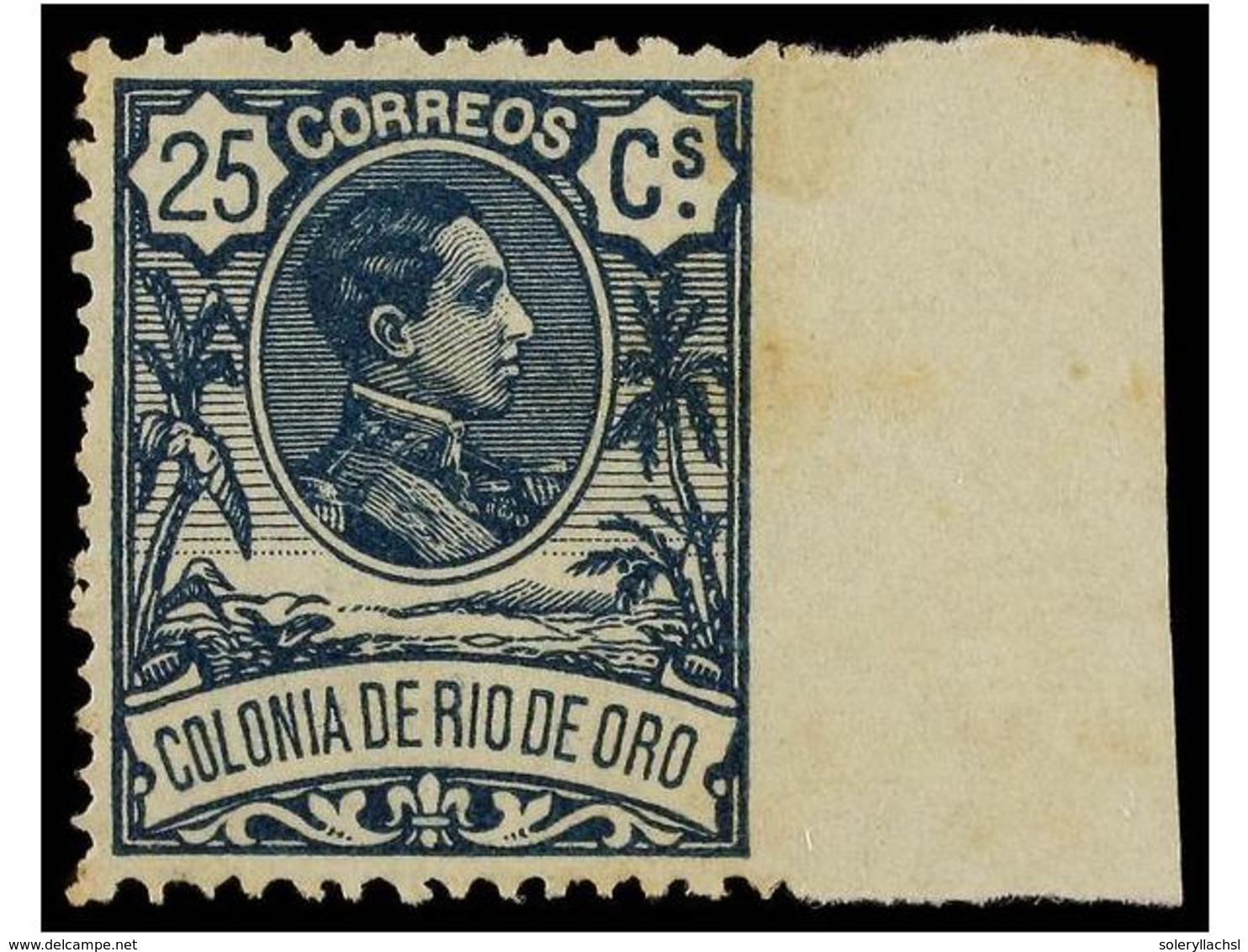 1246 ** COLONIAS ESPAÑOLAS: RIO DE ORO. Ed.47smd. <B>25 Cts.</B> Azul<B> SIN DENTAR MARGEN DERECHO.</B> Algunas Manchas  - Autres & Non Classés