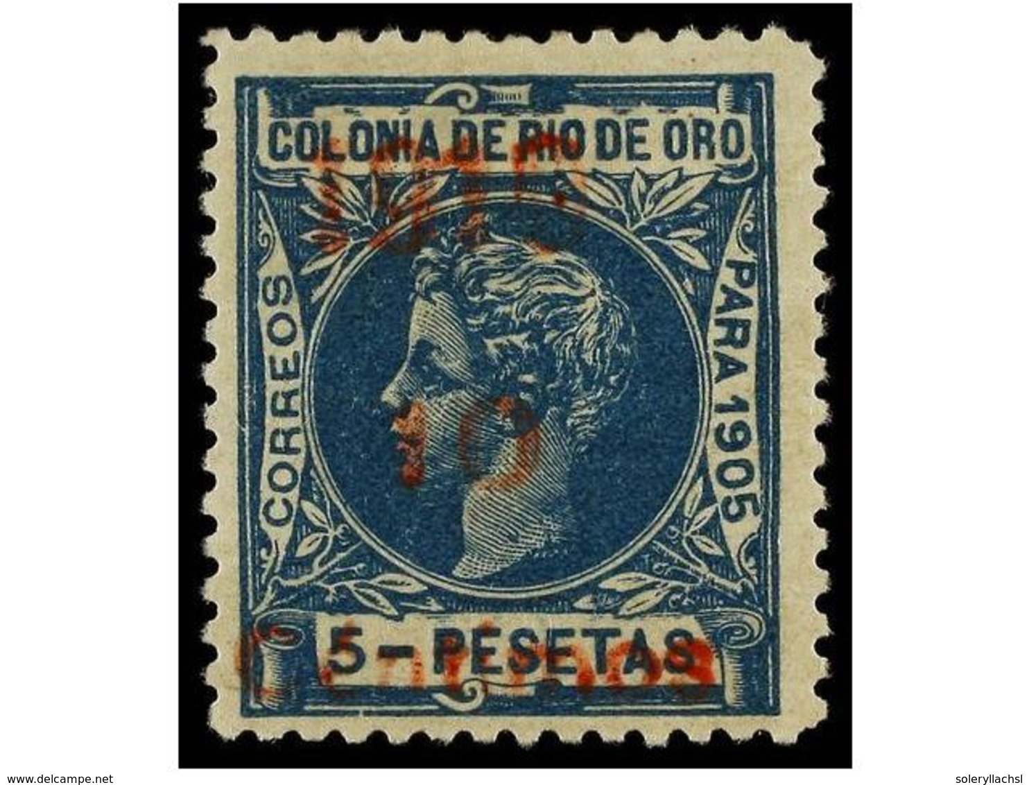 1247 * COLONIAS ESPAÑOLAS: RIO DE ORO. Ed.55hcc. <B>10 Cts. S. 5 Pts. ERROR.</B> Habilitación En <B>ROJO.</B> MAGNÍFICO. - Autres & Non Classés