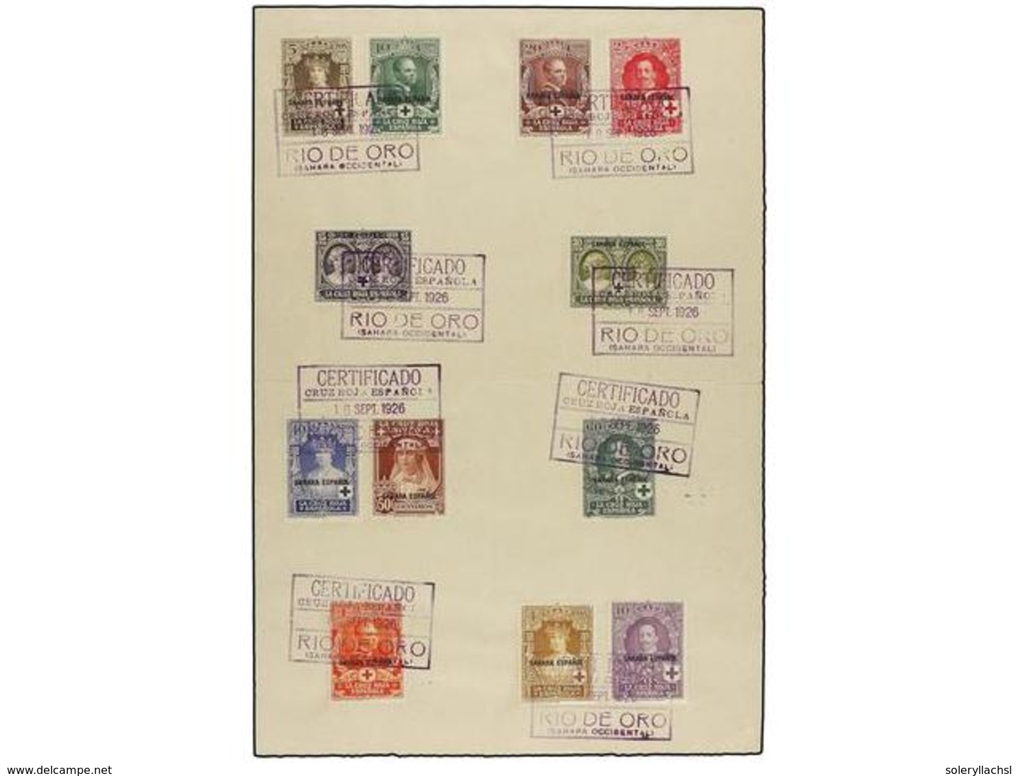 1254 COLONIAS ESPAÑOLAS: SAHARA. 1926. Serie Completa Sobre Hoja De Papel, Mat. <B>CONMEMORATIVO</B> En Violeta. - Autres & Non Classés