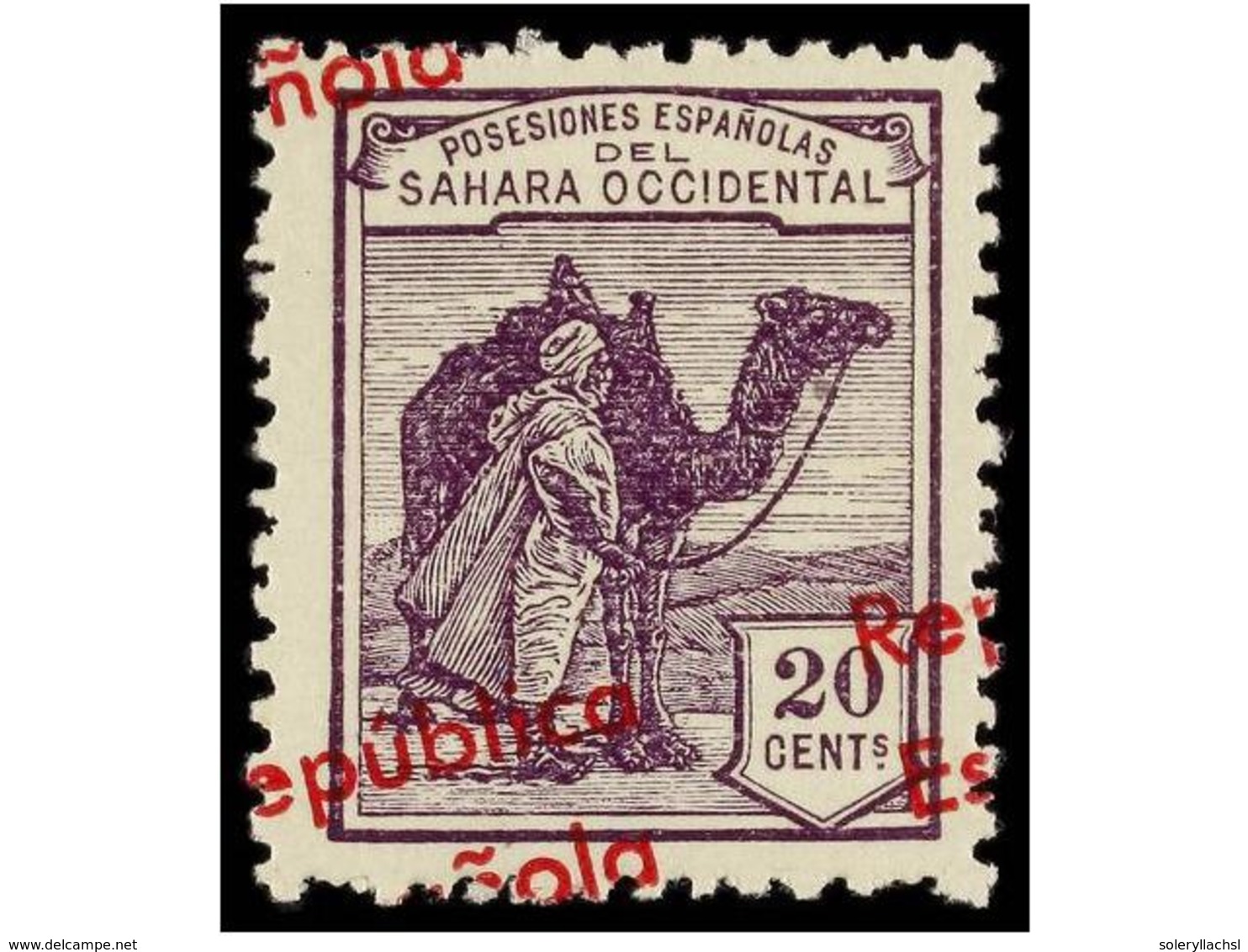 1259 * COLONIAS ESPAÑOLAS: SAHARA. Ed.39hz. <B>20 Cts.</B> Violeta<B> HABILITACIÓN DESPLAZADA.</B> - Altri & Non Classificati