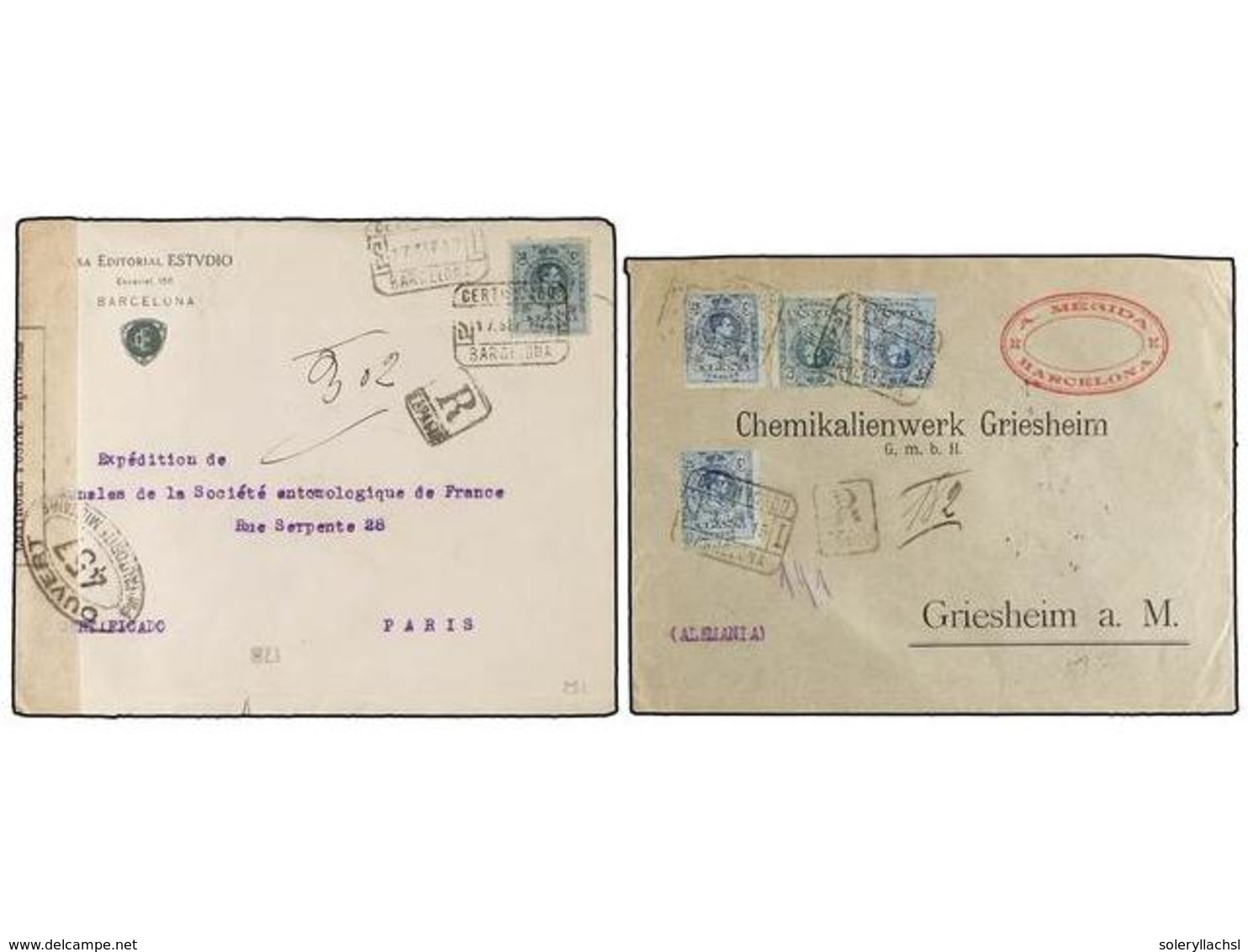 1306 LOTES Y COLECCIONES. <B>ESPAÑA</B>. Conjunto De 5 Cartas Certificadas, Con Sellos De <B>MEDALLÓN</B> Dirigidas Al E - Autres & Non Classés