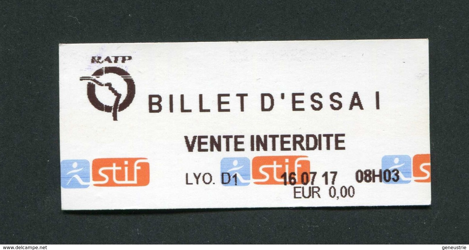 Ticket De Train Ou Métro Ile-de-France - SNCF "Billet D'Essai" Billet DeTrain - Paris - Europe