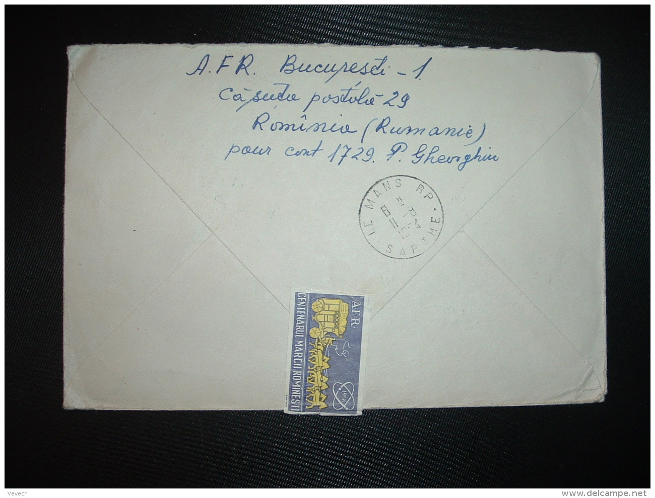 LR TP NICOLAEV 40 B + TP TRYGON 3,20 L + TP 30 B OBL.7 8 64 BUCURESTI 1 + VIGNETTE AFR 1958 CENTENARUI MARCII ROMINESTI - Covers & Documents