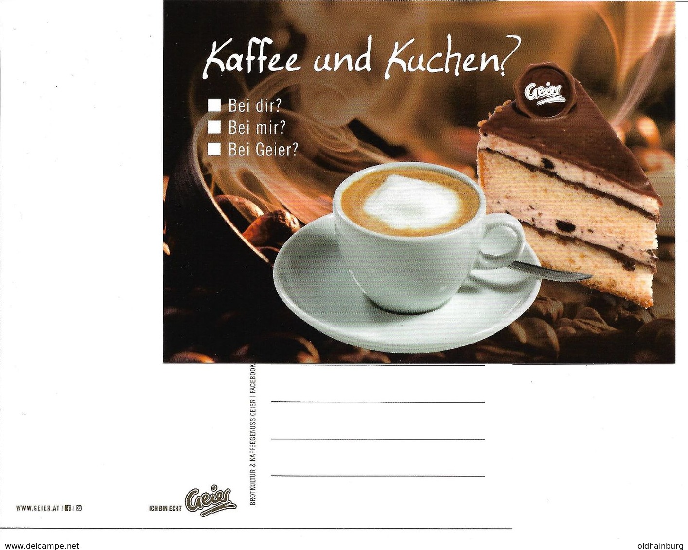 4173b: Bäckerei- Cafe Geier In Strasshof An Der Nordbahn, Niederösterreich: "Kaffee Und Kuchen" - Advertising