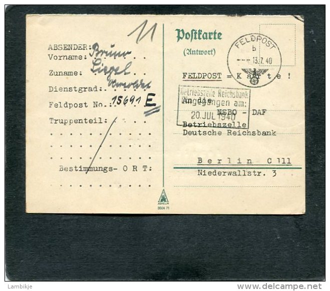 Deutsches Reich Feldpostkarte 1940 - Sonstige & Ohne Zuordnung