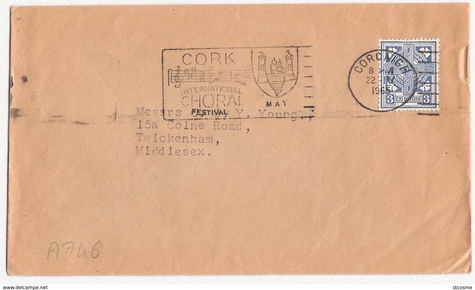 A746 - Lettre D'Irlande De 1965 - Croix Celtique - Oblitérée à Cork 22/04/1965 Cachet Chorale - Lettres & Documents