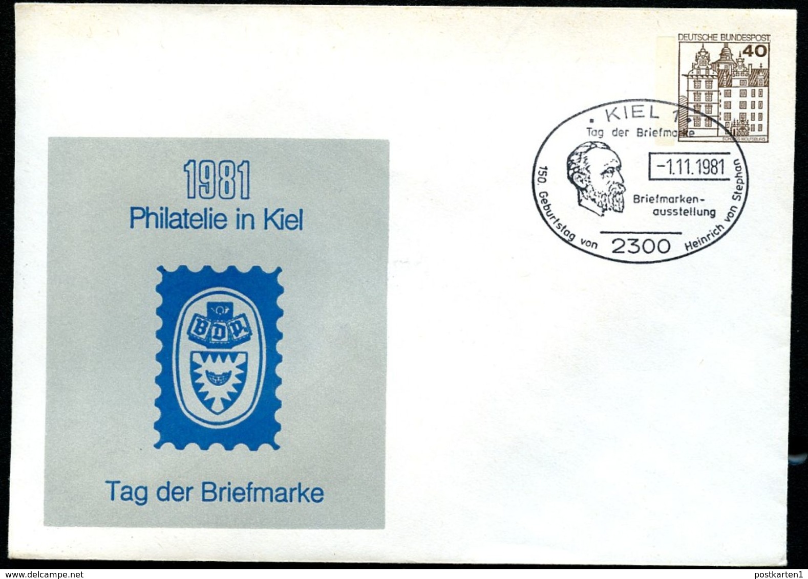 Bund PU111 C2/022 Privat-Umschlag PHILATELIE KIEL Tag Der Briefmarke Sost. Heinrich V. Stephan 1981 - Enveloppes Privées - Oblitérées