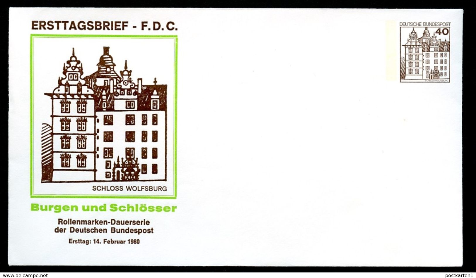 Bund PU111 D1/001 Privat-Umschlag SCHLOSS WOLFSBURG 1980 - Enveloppes Privées - Neuves