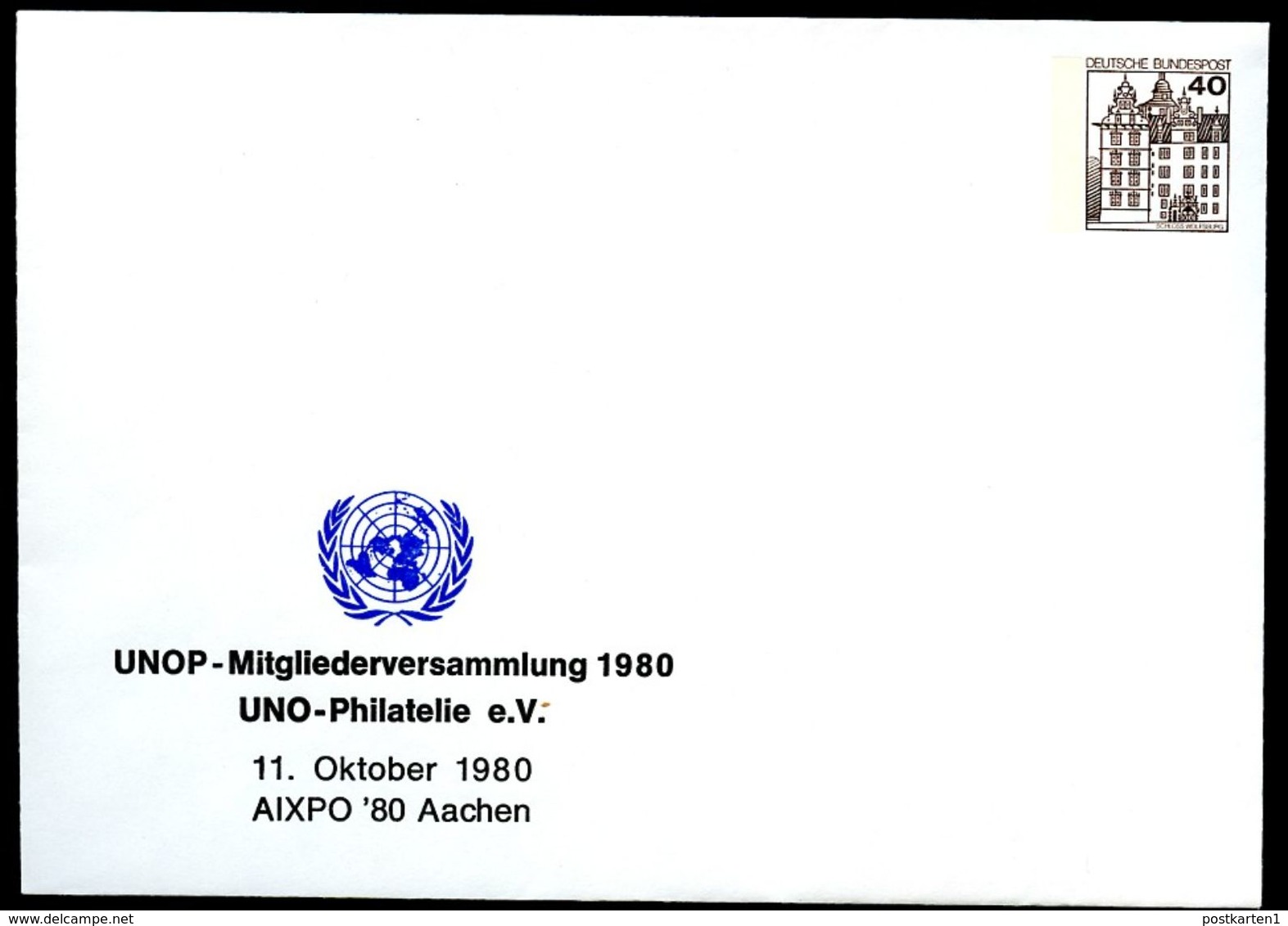 Bund PU111 D2/001 Privat-Umschlag UNO Aachen 1980 - Enveloppes Privées - Neuves