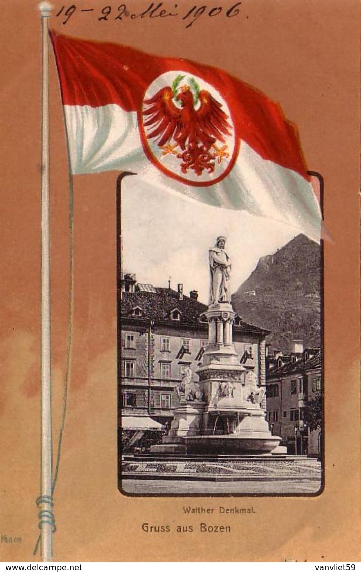 BOZEN-BOLZANO-GRUSS AUS BOZEN-WALTHER DENKMAL-CARTOLINA DATATA 19-5-1906 - Bolzano (Bozen)