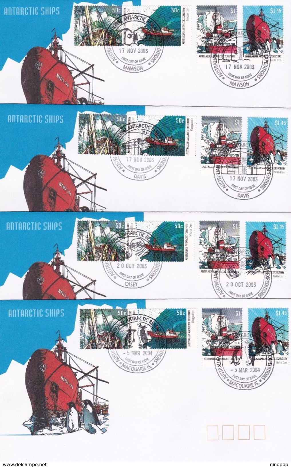 Australian Antarctic Territory 2004 Antarctic Ships, Set 4 Bases FDCs - FDC