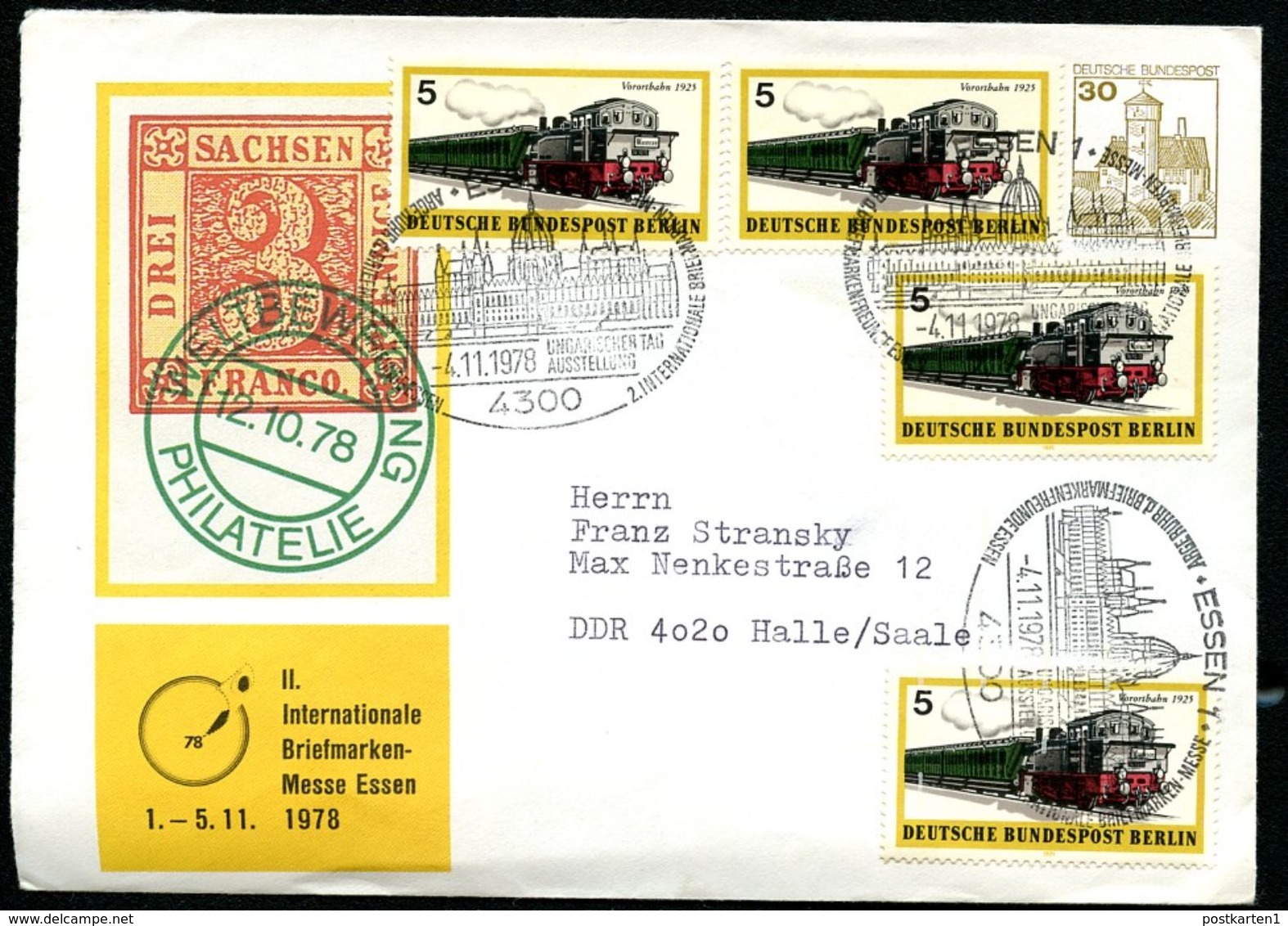 Bund PU108 D2/004a Privat-Umschlag SACHSENDREIER Sost. Essen 1978 - Enveloppes Privées - Oblitérées
