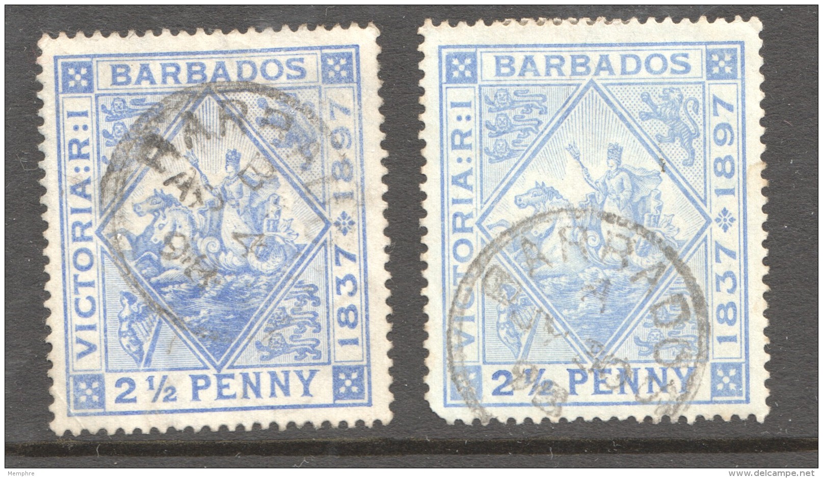 BARBADOS  1897  VICTORIA  JUBILEE  2&frac12;d. Normal And Blued Papers  SG 119 And 148  Used - Barbados (...-1966)