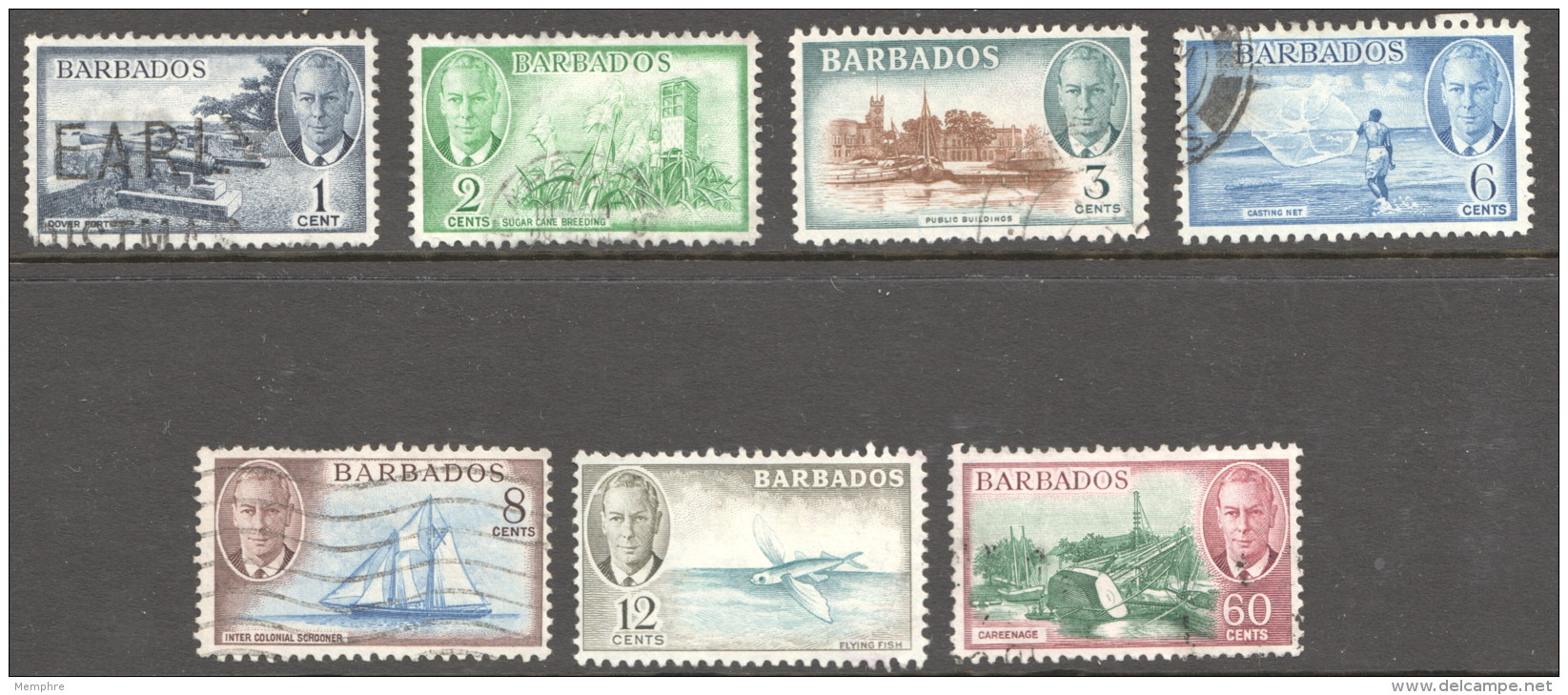 BARBADOS 1950  George VI Definitives 7 Values  SG 271-3, 275-7, 280  Used - Barbados (...-1966)