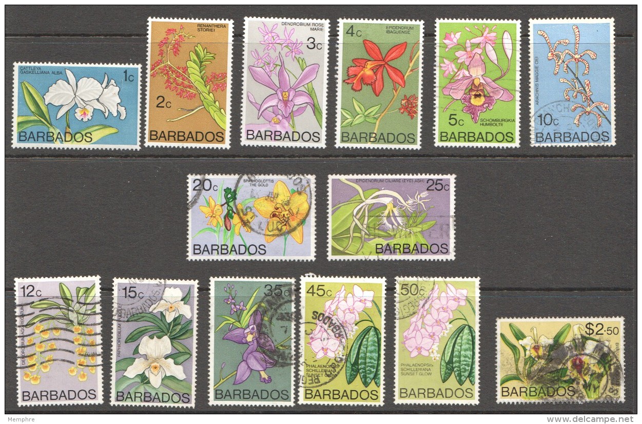 BARBADOS  1974  Orchids Definitives  14 Values 1 To 4cent Are UM (MNH) Others Used - Barbades (1966-...)