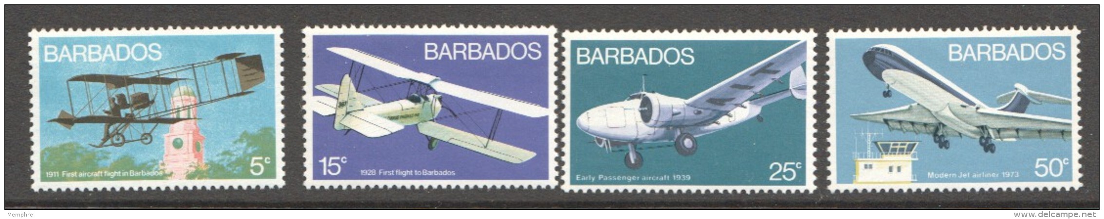 BARBADOS  1973  Aircrafts  Set Of 4  UM - MNh - Barbados (1966-...)