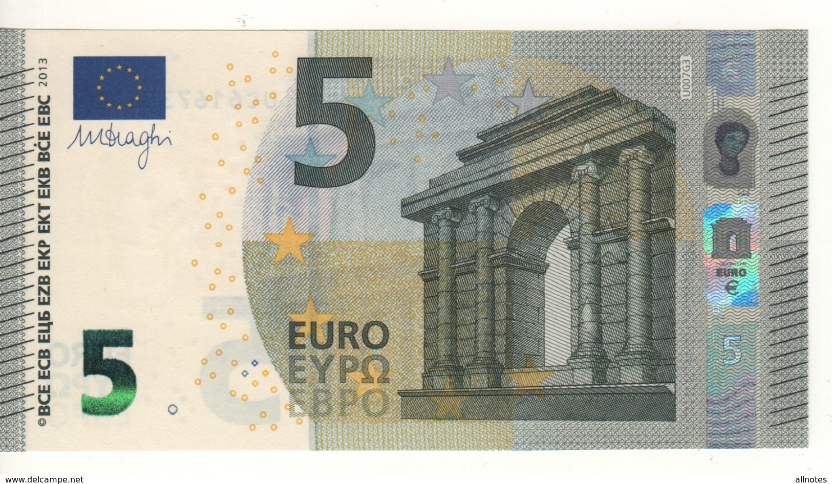 5 EURO  "UC"   Firma DRAGHI   U 007 G3  Serie UC6167333728 /  FDS - UNC - 5 Euro