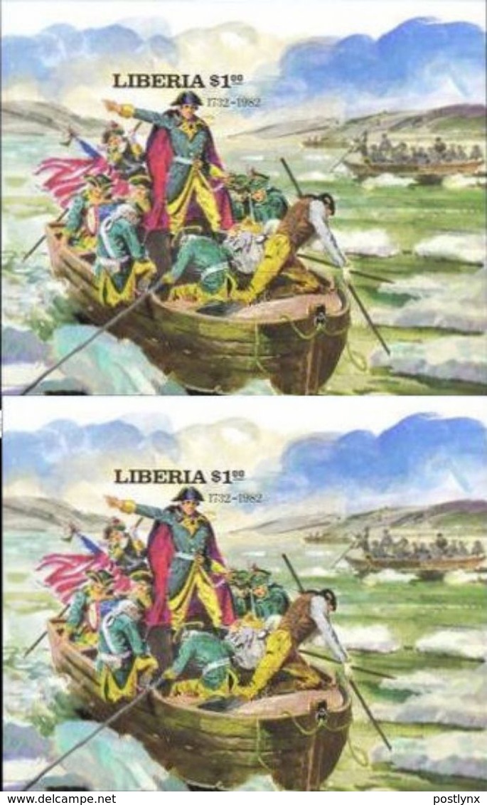 LIBERIA 1981 Boat USA President Washington $1.00 UNCUT IMPERF.PAIR Sheetlet War 1st - George Washington