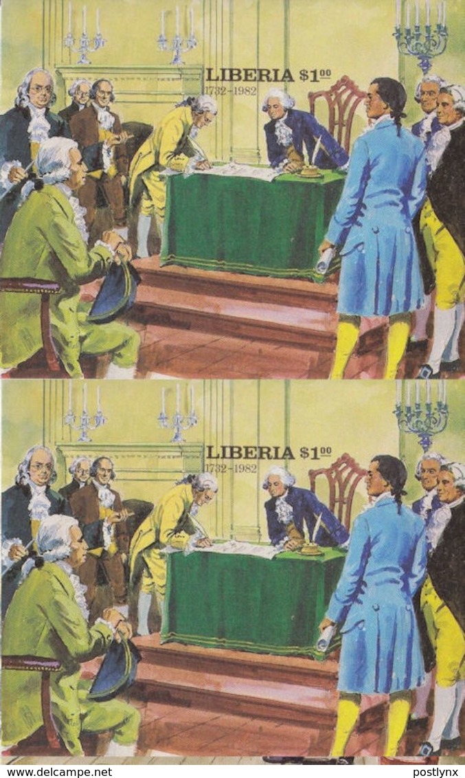 LIBERIA 1982 Meeting USA President Washington $1.00 UNCUT IMPERF.PAIR Sheetlet  3rd - George Washington