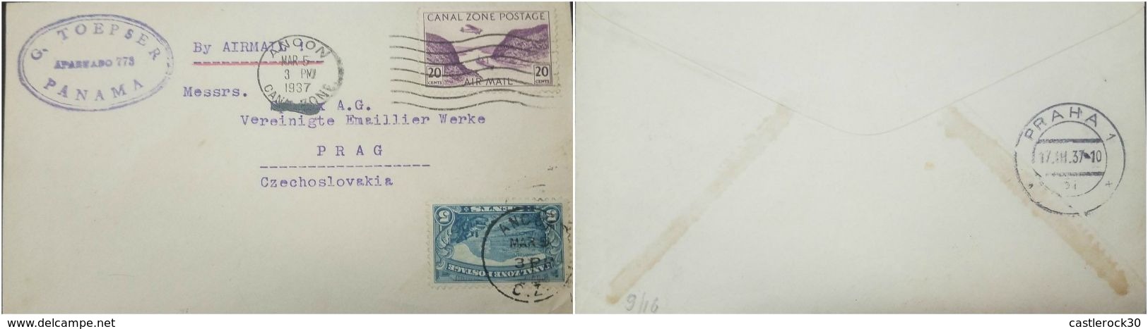 O) 1937 CANAL ZONE-PANAMA, GAILLARD CUT SCOTT A37 5 CENTS, GAILLARD CUT SCOTT AP1 20 CENTS RED VIOLET.  G. TOEPSER-ANCON - Canal Zone