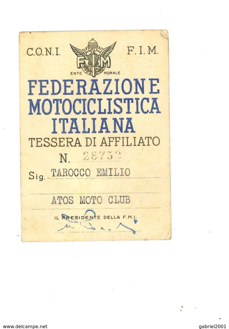 TESSERA FEDERAZIONE MOTOCICLISTICA ITALIANA FIM 1953 - Collezioni