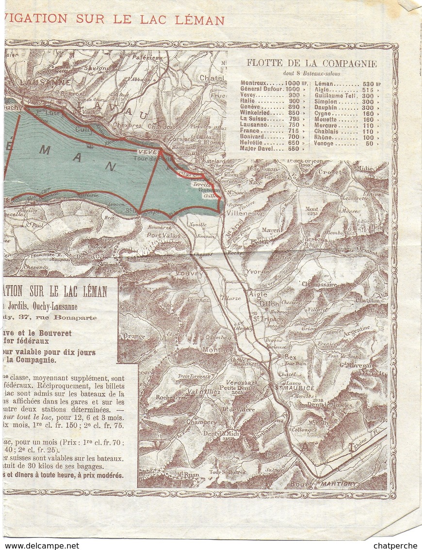 HORAIRE NAVIGATION SUR LE LAC LEMAN FRANCE / SUISSE  COMPAGNIE GENERALE DE NAVIGATION - Europe