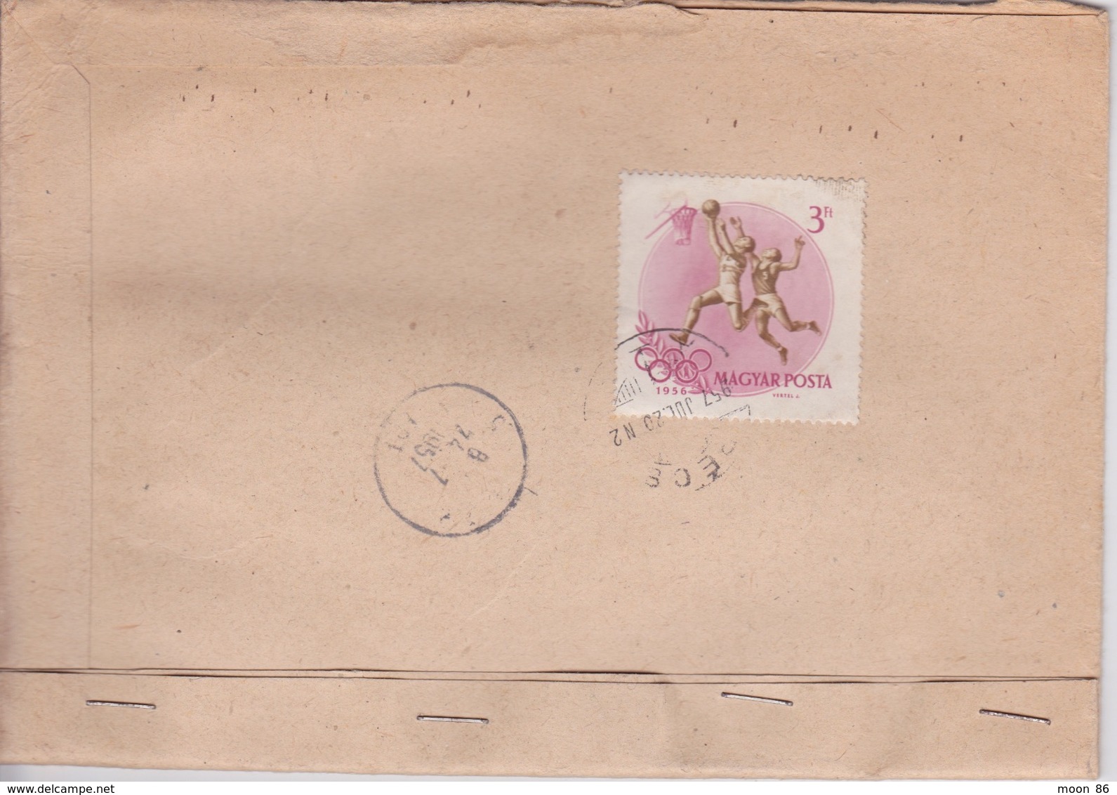 HONGRIE - RECOMMANDÉ PÉES PÈCES - TO CAHORS - TIMBRE JEUX OLYMPIQUE 1956 BASKET - Poststempel (Marcophilie)