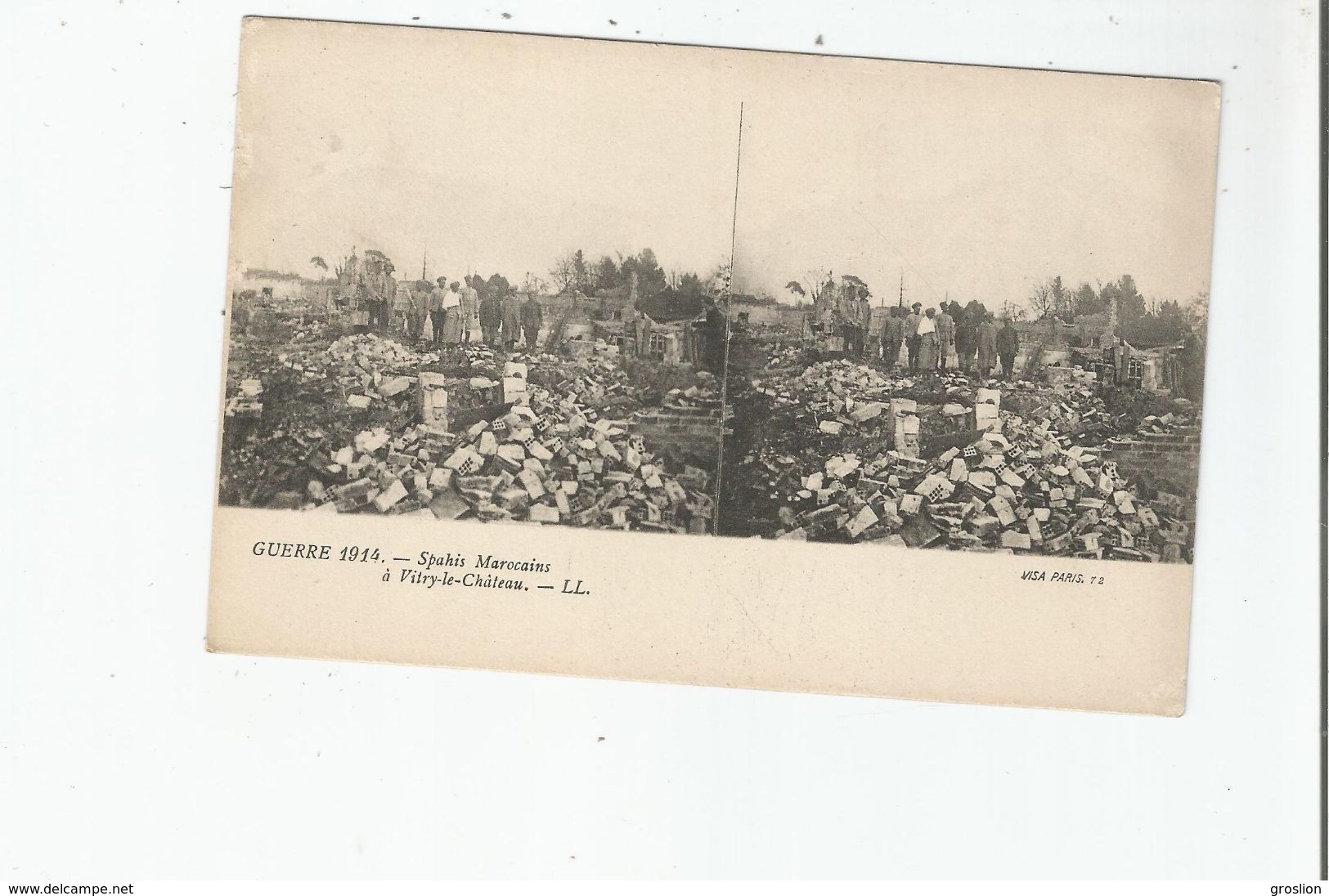 GUERRE 1914 SPAHIS MAROCAINS A VITRY LE CHATEAU (CARTE STEREOSCOPIQUE) - Vitry-la-Ville