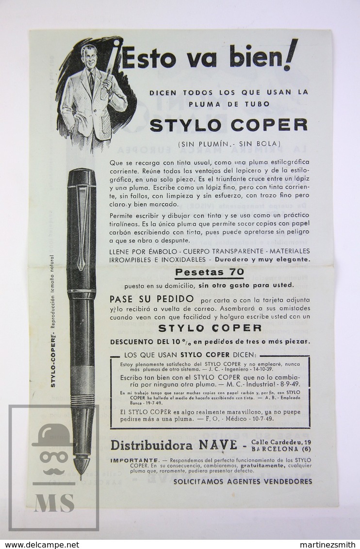 Vintage 1940's Spanish Montblanc Diplomat Fountain Pen Advertising Leaflet - Publicidad