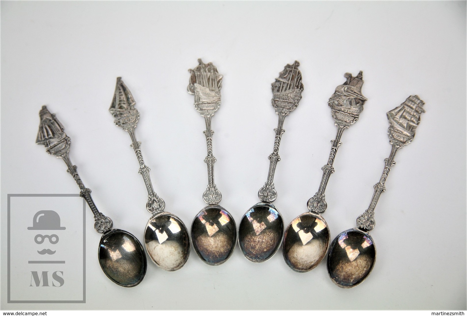 Vintage Set Of 6 Souvenir Silver Spoons - Different German Boats - Otros & Sin Clasificación