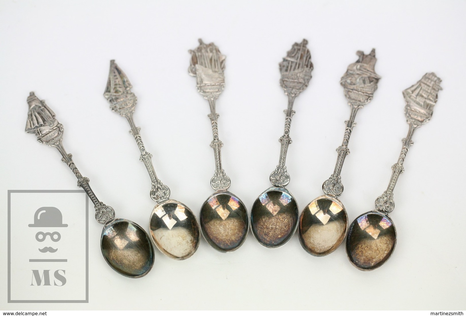 Vintage Set Of 6 Souvenir Silver Spoons - Different German Boats - Otros & Sin Clasificación