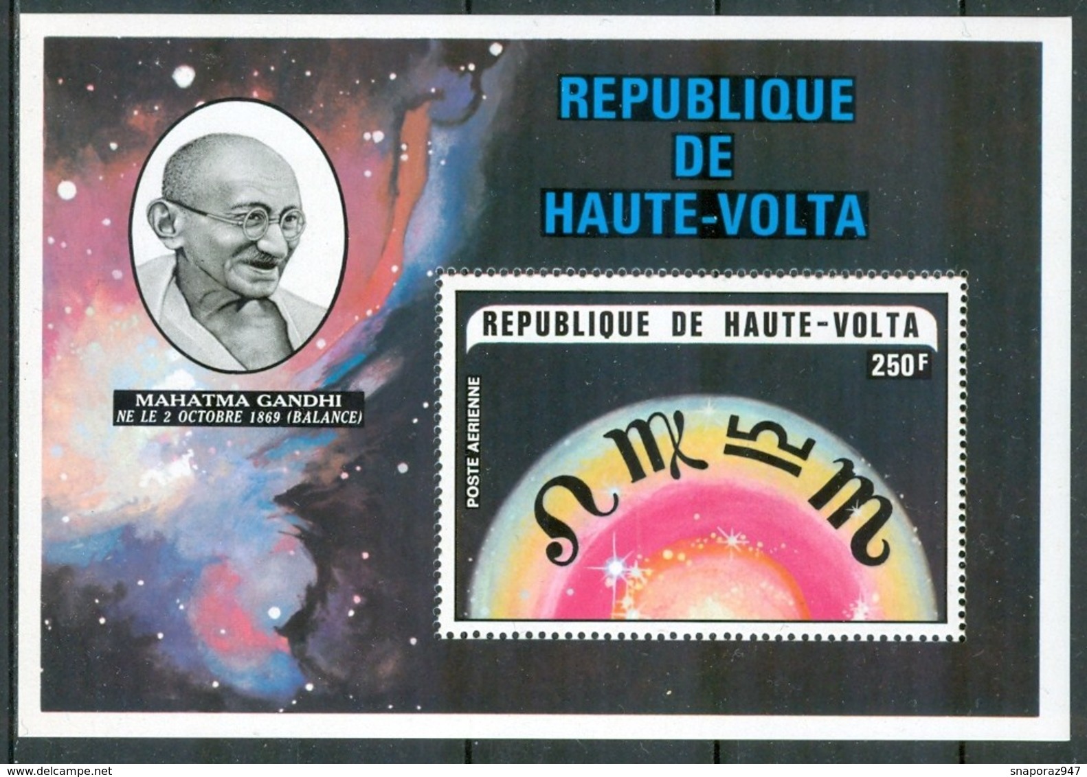 1974 Alto Volta Gandhi Gandi - Martin Luther King - Louis Armstrong Zodiaco Zodiac Zodiaque MNH** BL13 - Mahatma Gandhi