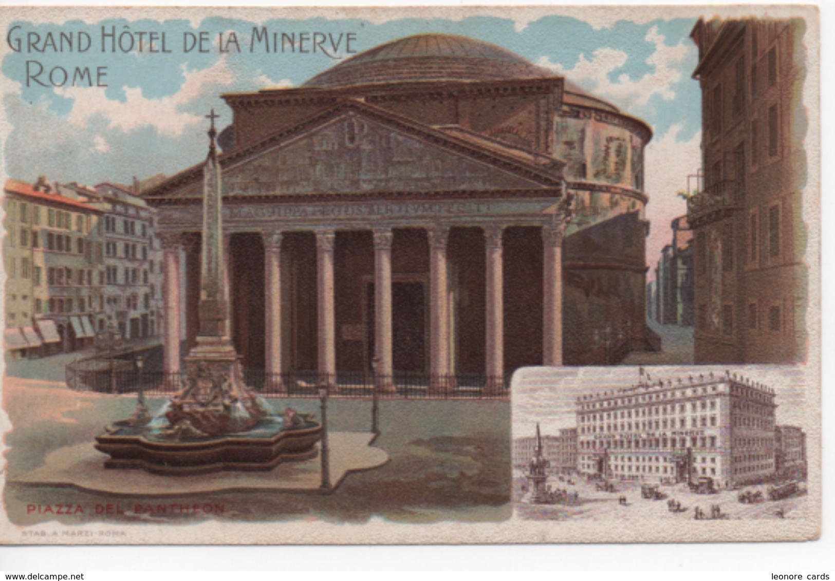 Cpa.Italie.Roma.Piazza Del Panthéon Grand Hôtel De La Minerve Lithographie - Altri Monumenti, Edifici