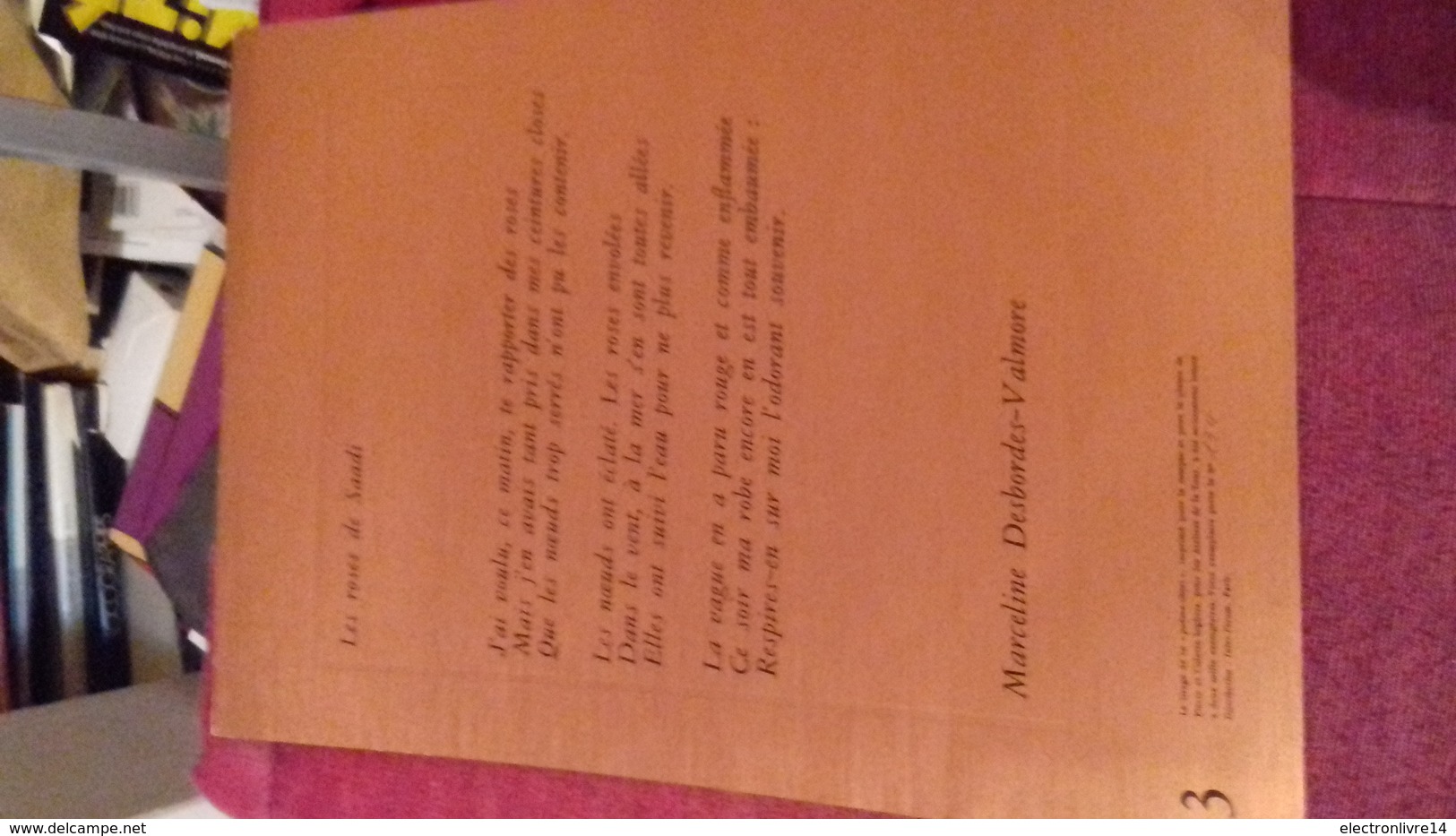 Feuille Volante Poeme Objet Tire A 2000 Ex Numerote  Desborde Valmore Les Roses De Saadi - Autres & Non Classés