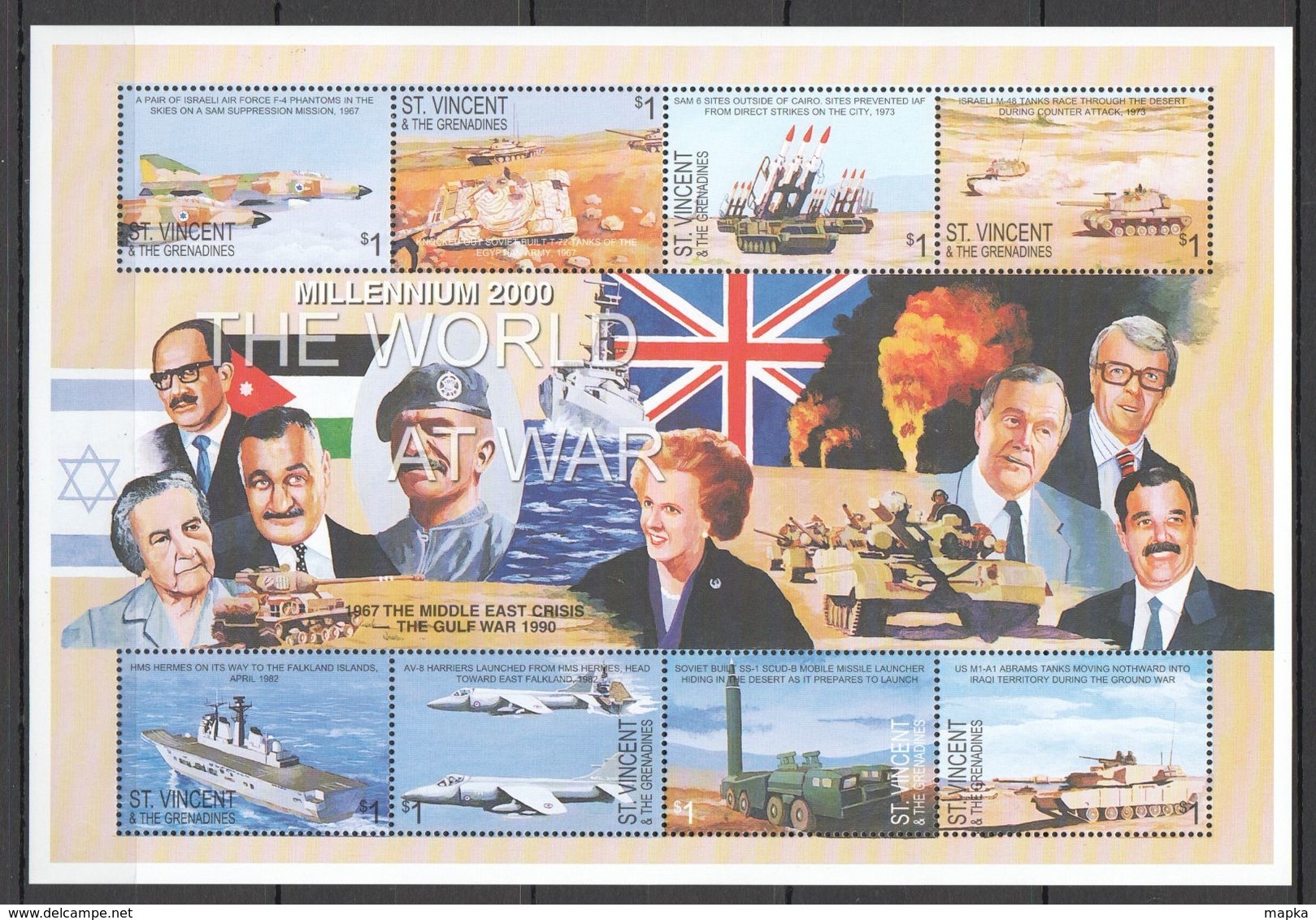 L116 ST.VINCENT MILLENIUM 2000 THE WORLD AT WAR 1KB MNH - Andere & Zonder Classificatie