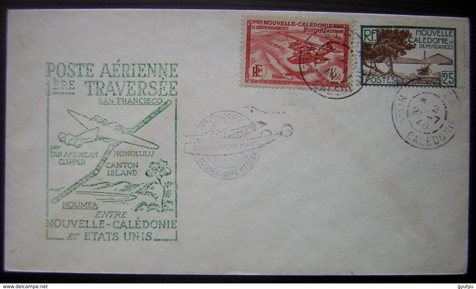 Nouvelle-Calédonie: N°146+PA.30 Avec Cachet "1 Ere Traversée Nelle-Calédonie-Etats-Unis" Sur LSC De 1940 - Lettres & Documents