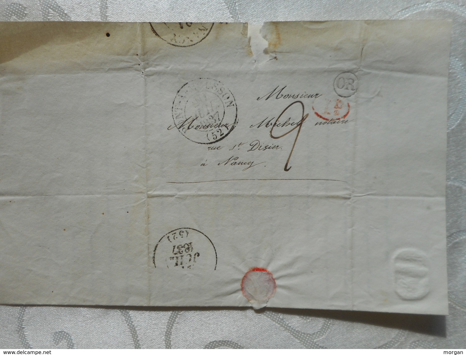 1837, CACHET A DATE SUR LETTRE DE MATHIEU DE DOMBASLE, 1837, PONT A MOUSSON A NANCY,  LORRAINE, ROVILLE - 1801-1848: Précurseurs XIX